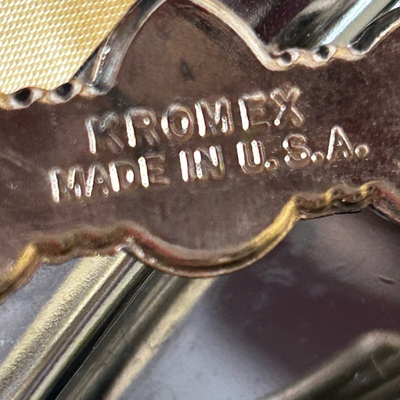 Vintage Kromex 14.5" and 17”” Chrome Serving Trays with Goldtone handles - Picture 6 of 6